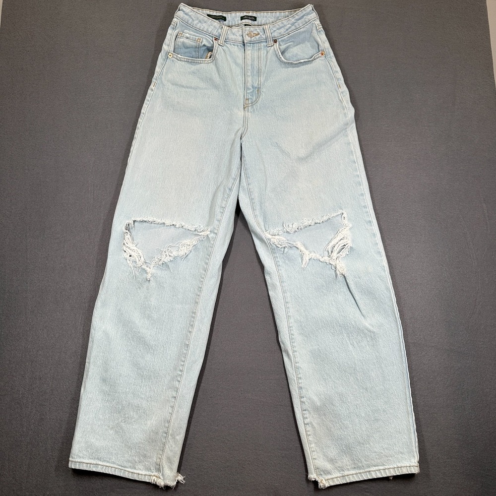 Wild Fable Jeans Womens 4/27R Blue Denim High Rise Baggy Straight Leg Distressed